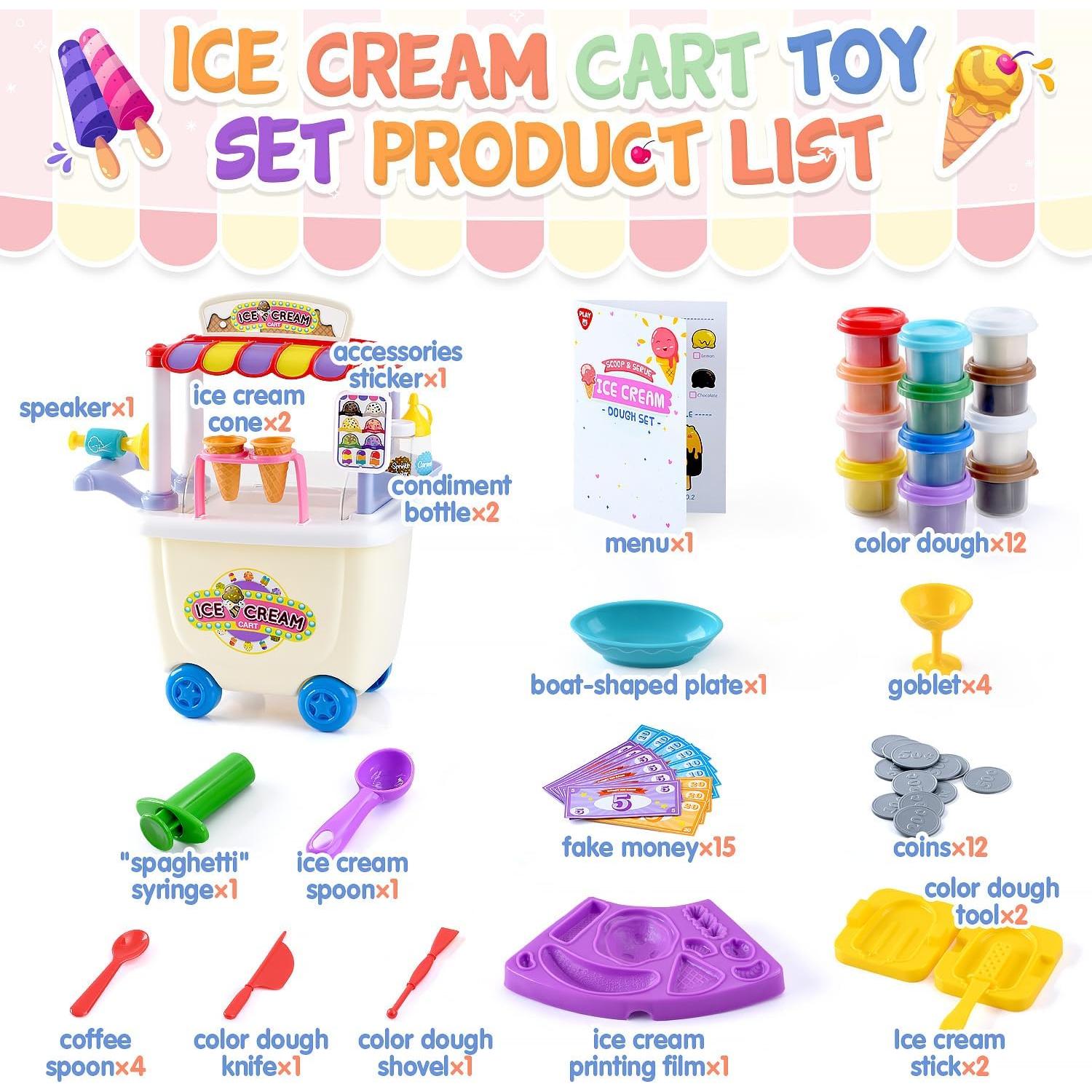 Carrito de Helados PLAY para Niños - Juguete de Masa 12 Latas