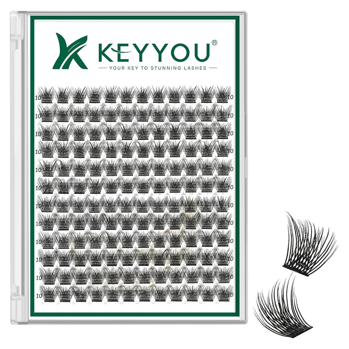 Racimos de Pestañas KEYYOU 144pcs D Curl 10mm Ultra Livianas