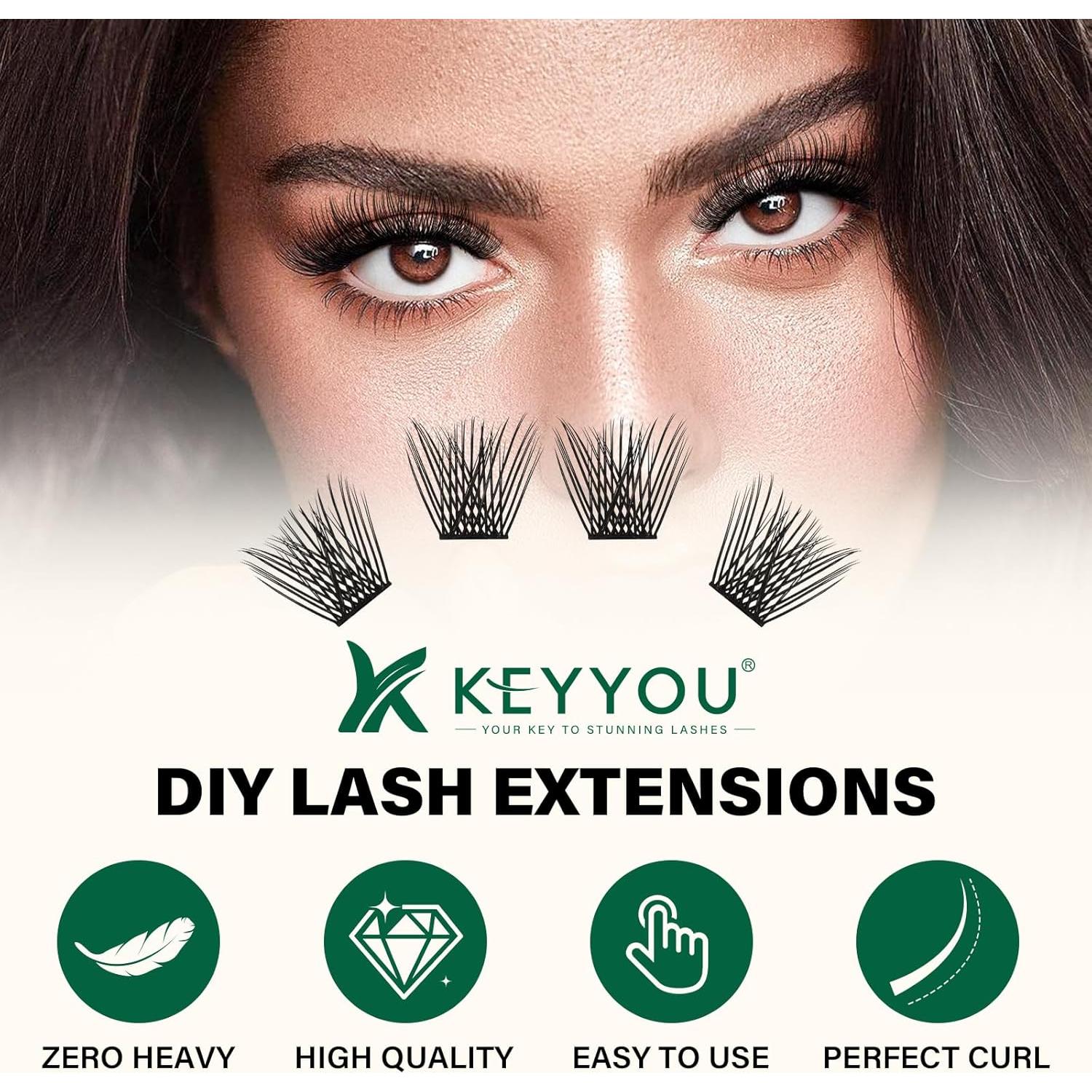 Racimos de Pestañas KEYYOU 144pcs D Curl 10mm Ultra Livianas