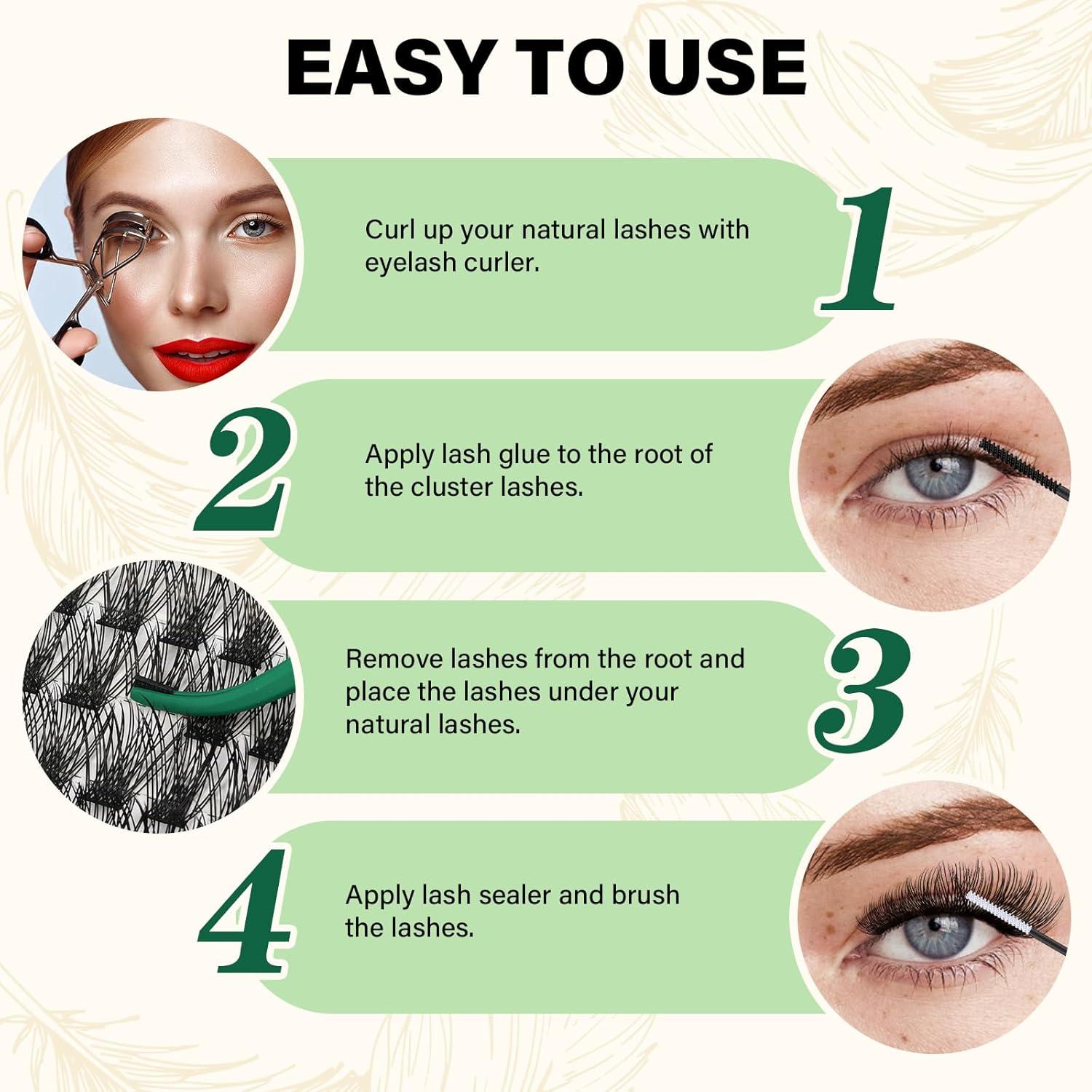 Racimos de Pestañas KEYYOU 144pcs D Curl 10mm Ultra Livianas