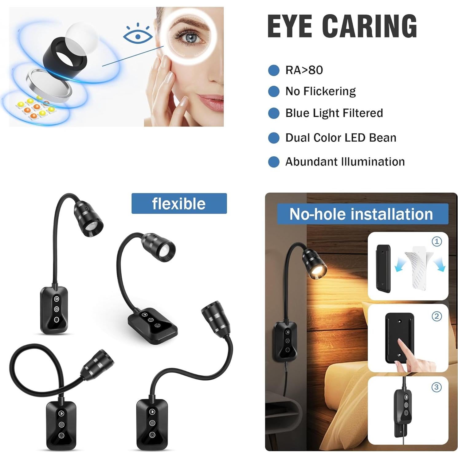 Luz de Lectura Montada en Pared HUAEU LED Regulable Blanca