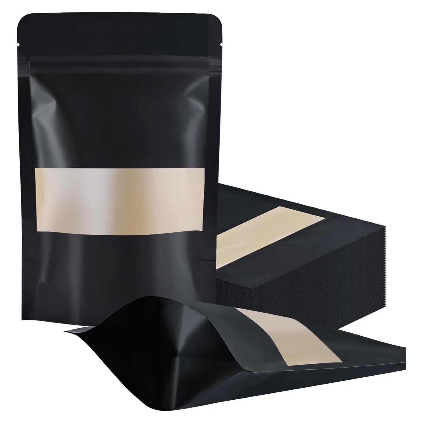 100 Bolsas Reutilizables de Papel Kraft Negro 8.89x13.97cm con Ventana