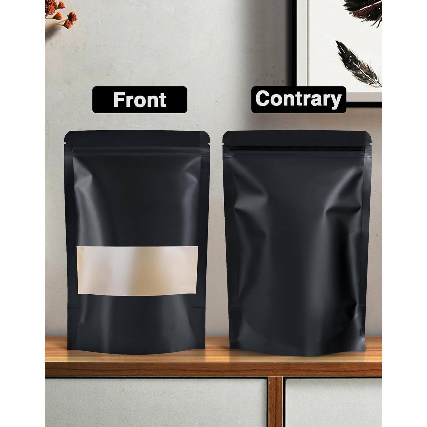 100 Bolsas Reutilizables de Papel Kraft Negro 8.89x13.97cm con Ventana