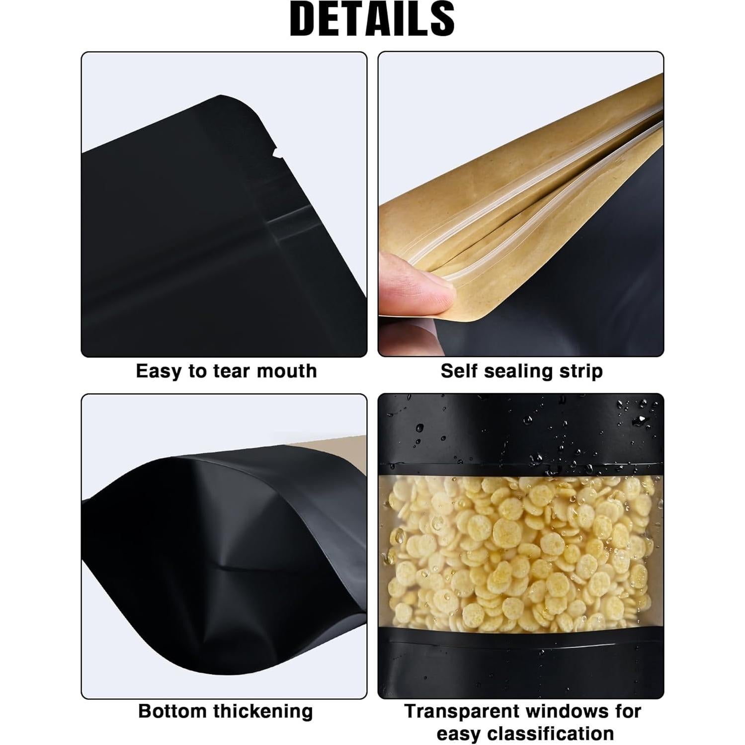 100 Bolsas Reutilizables de Papel Kraft Negro 8.89x13.97cm con Ventana