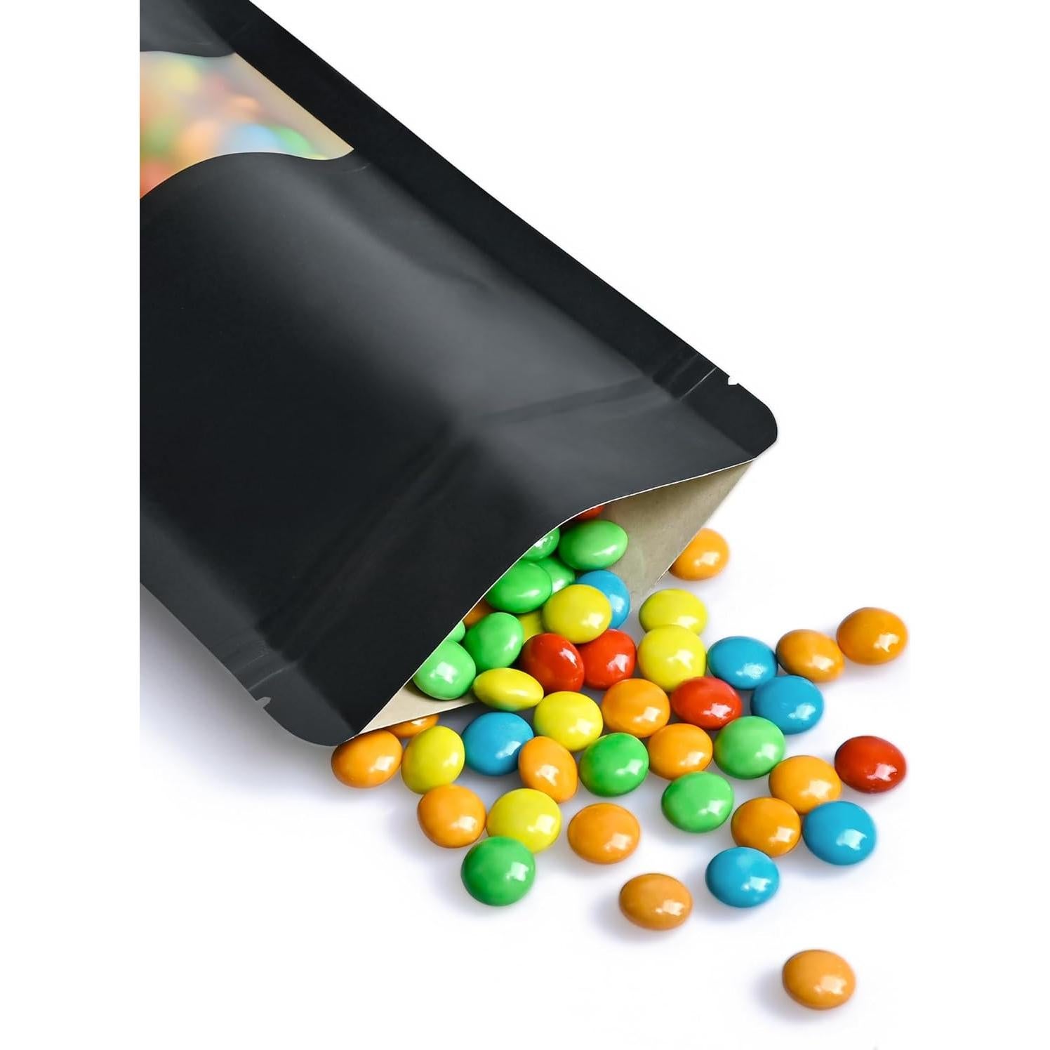 100 Bolsas Reutilizables de Papel Kraft Negro 8.89x13.97cm con Ventana