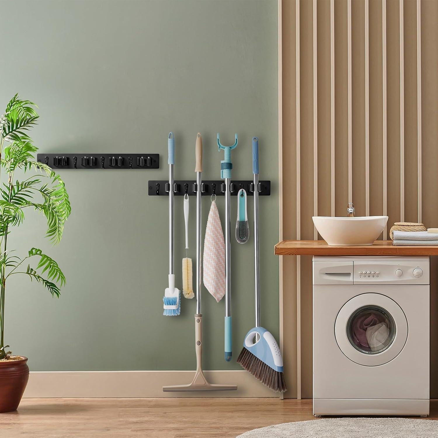 Soporte de Escoba y Mopa Montado en Pared OUTNILI - 2 Paquetes