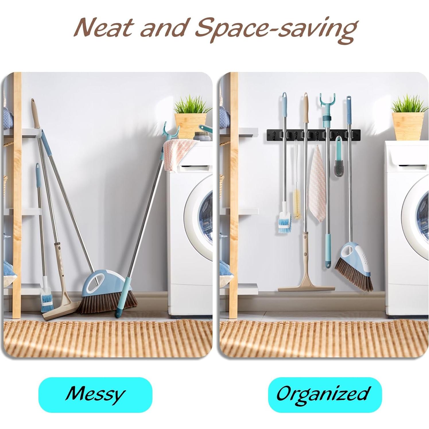 Soporte de Escoba y Mopa Montado en Pared OUTNILI - 2 Paquetes