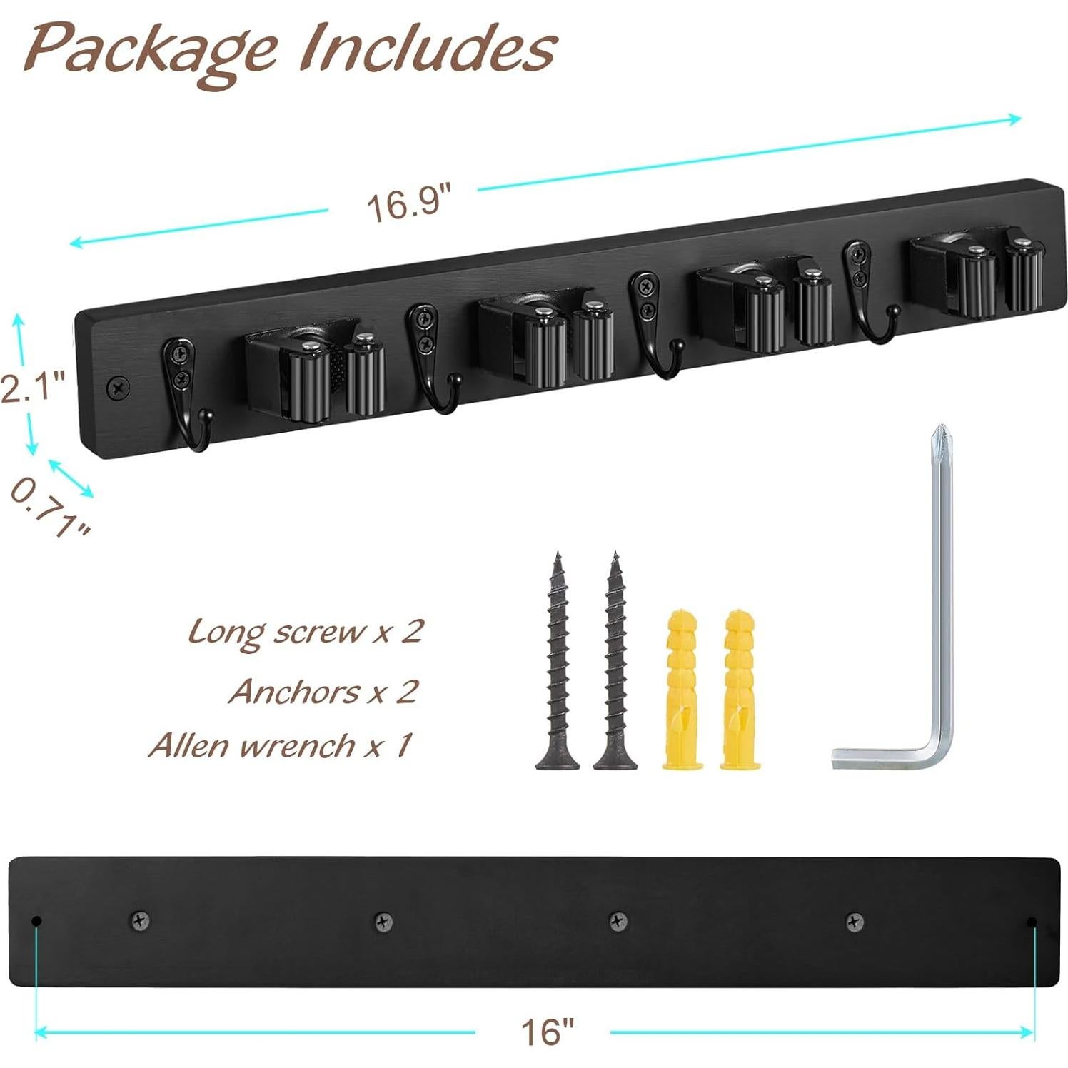 Soporte de Escoba y Mopa Montado en Pared OUTNILI - 2 Paquetes