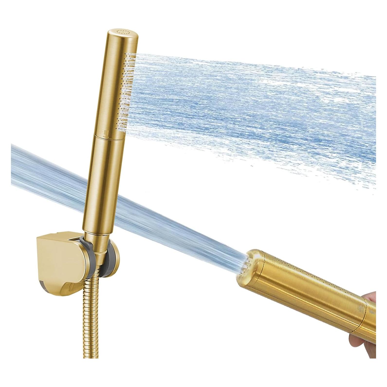 Cabezal de Ducha de Mano Hoimpro 2 en 1 Dorado Cepillado 18.1 cm