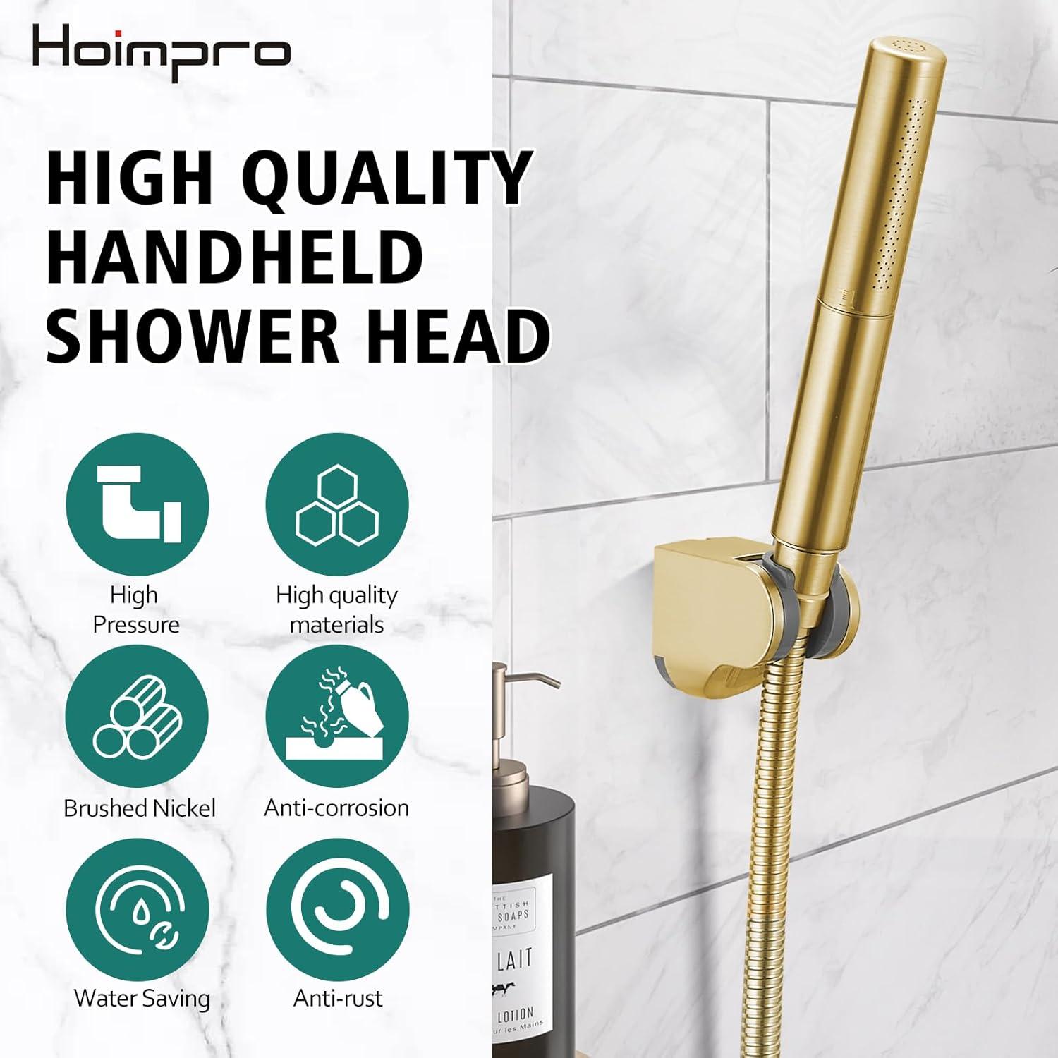 Cabezal de Ducha de Mano Hoimpro 2 en 1 Dorado Cepillado 18.1 cm