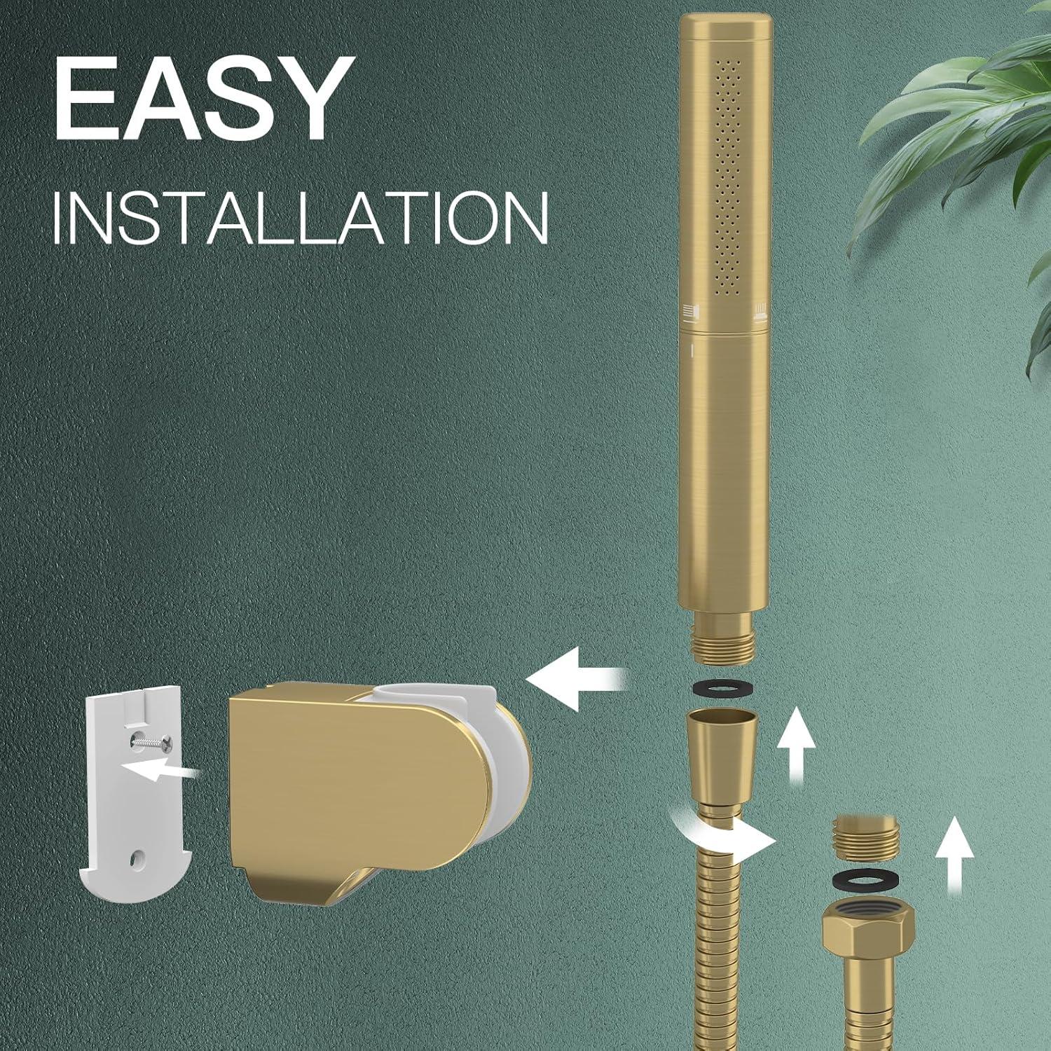 Cabezal de Ducha de Mano Hoimpro 2 en 1 Dorado Cepillado 18.1 cm