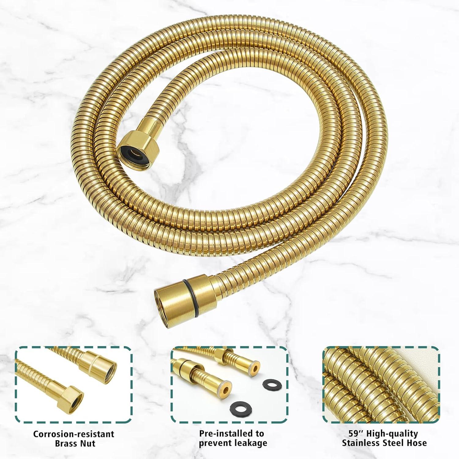 Cabezal de Ducha de Mano Hoimpro 2 en 1 Dorado Cepillado 18.1 cm