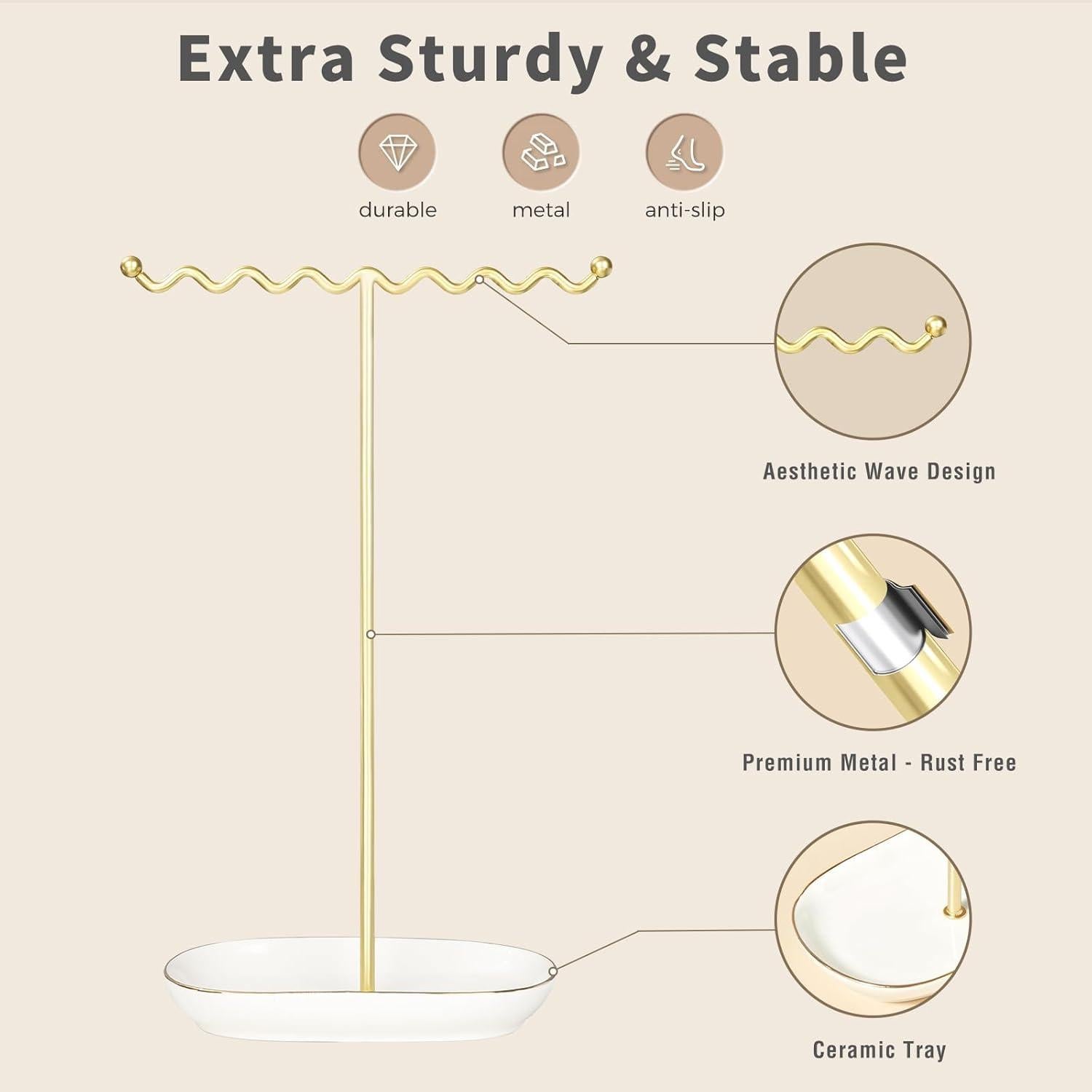 Soporte de Joyería Saydear Blanco Deluxe - Organizador de Cerámica y Metal