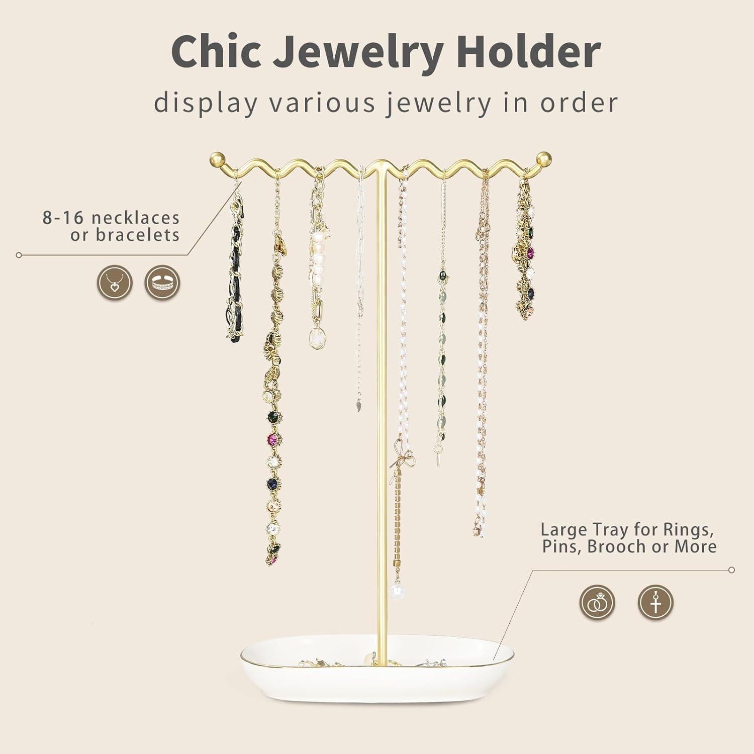 Soporte de Joyería Saydear Blanco Deluxe - Organizador de Cerámica y Metal
