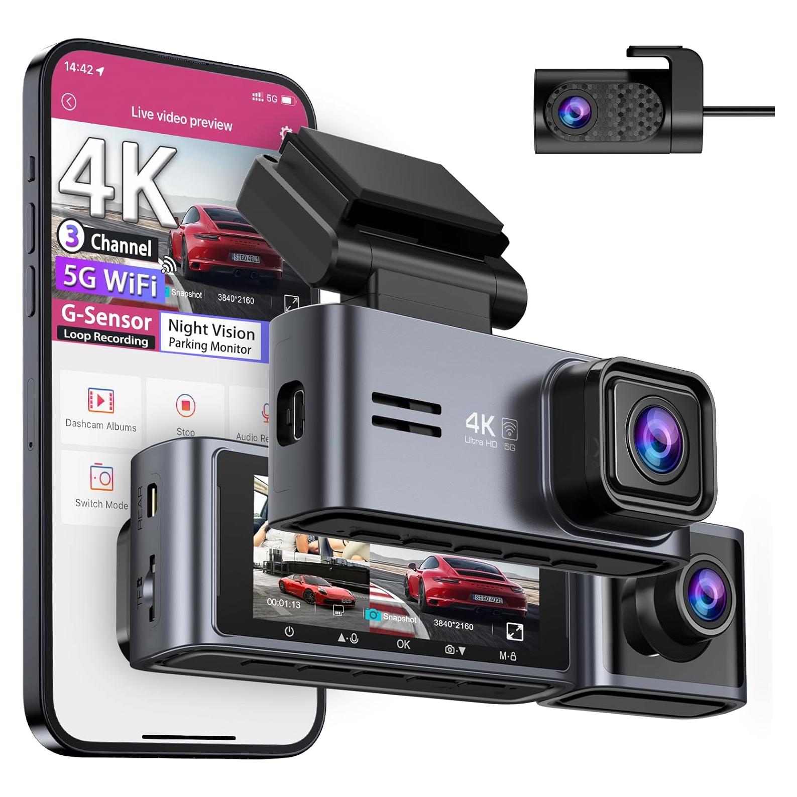 Cámara Dash OMBAR M572 3 Canales 2K+1080P GPS WiFi 5G