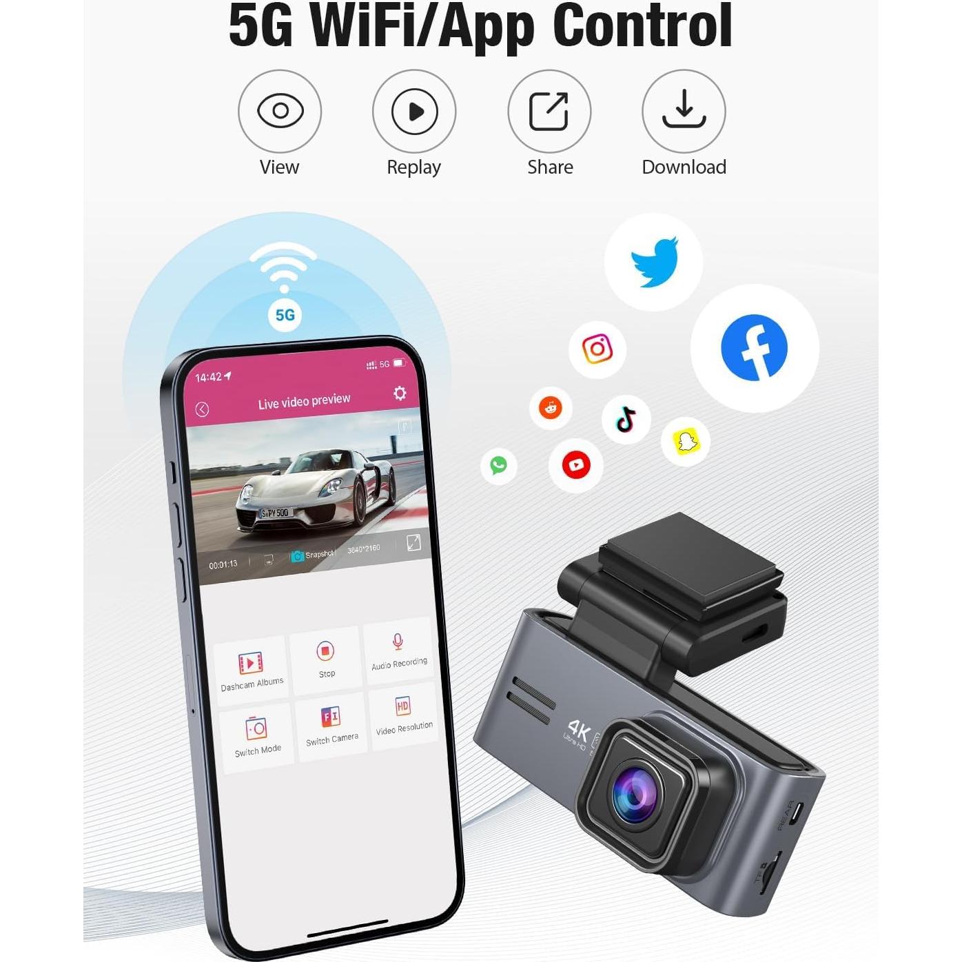 Cámara Dash OMBAR M572 3 Canales 2K+1080P GPS WiFi 5G