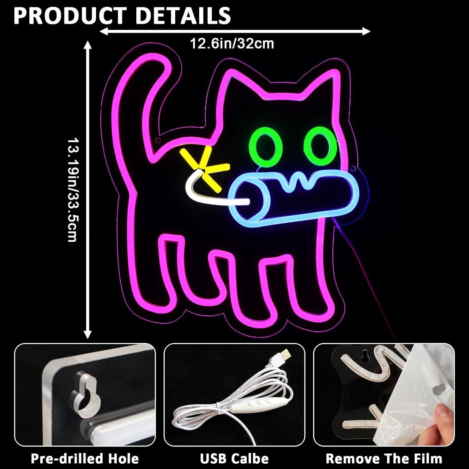 Cartel Neón LED Gato Bomba PMCVYH 33.5x32 cm USB Ajustable