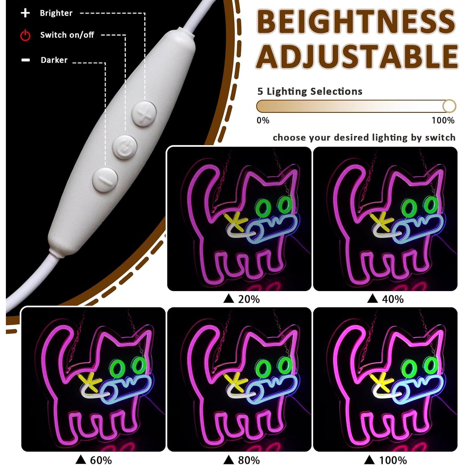 Cartel Neón LED Gato Bomba PMCVYH 33.5x32 cm USB Ajustable