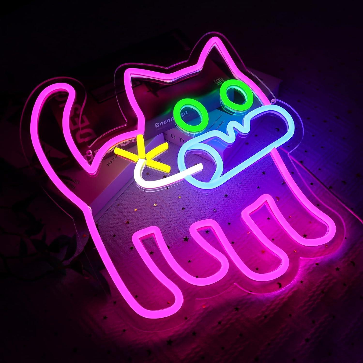Cartel Neón LED Gato Bomba PMCVYH 33.5x32 cm USB Ajustable