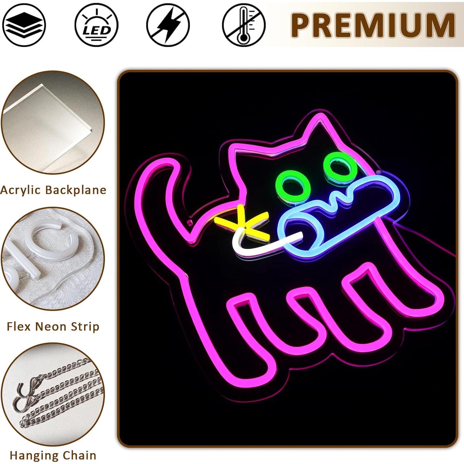 Cartel Neón LED Gato Bomba PMCVYH 33.5x32 cm USB Ajustable