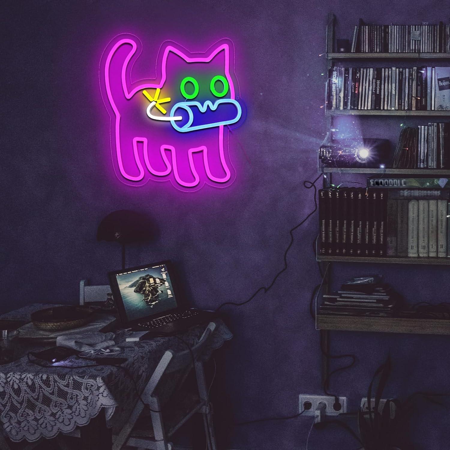 Cartel Neón LED Gato Bomba PMCVYH 33.5x32 cm USB Ajustable
