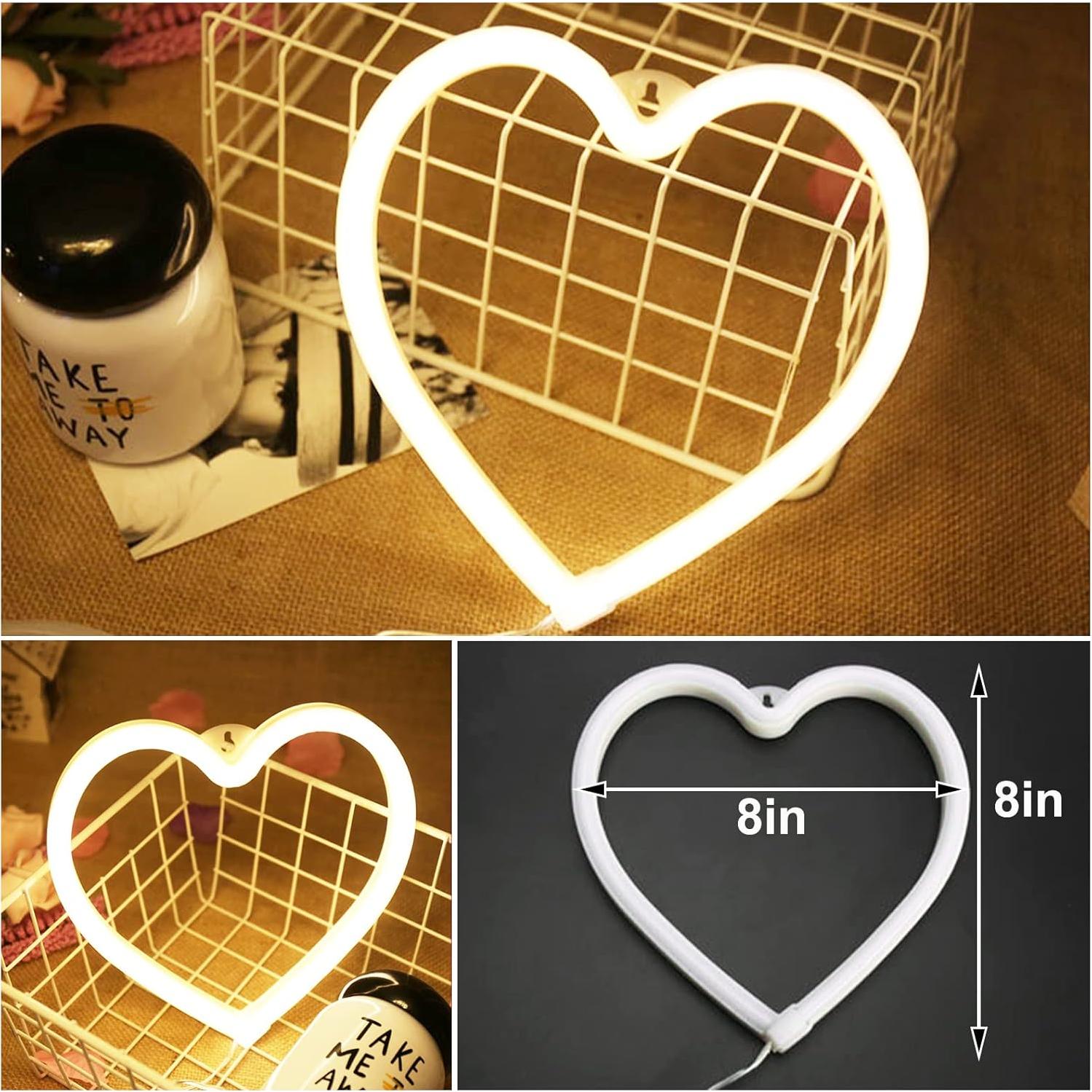 Letrero de Neón Corazón Yayfazy LED Blanco Cálido 20.32cm