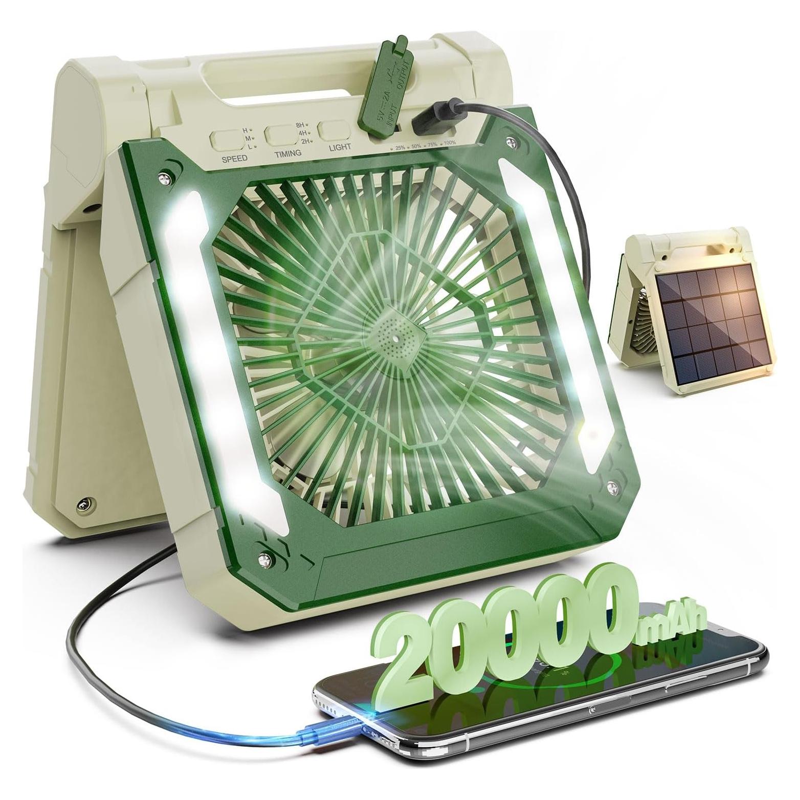 Ventilador de Camping Solar Innopower 20000mAh con Linterna LED