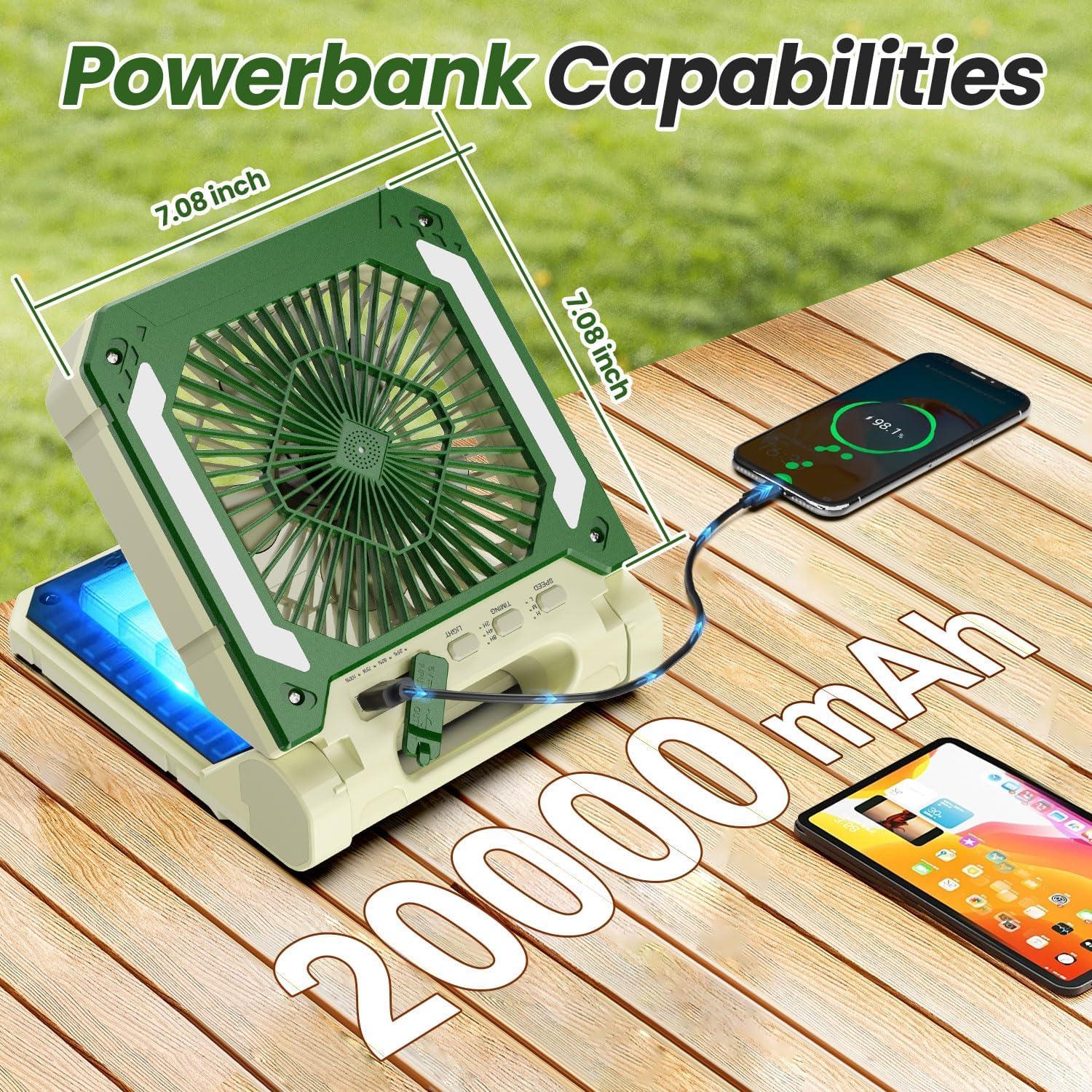 Ventilador de Camping Solar Innopower 20000mAh con Linterna LED