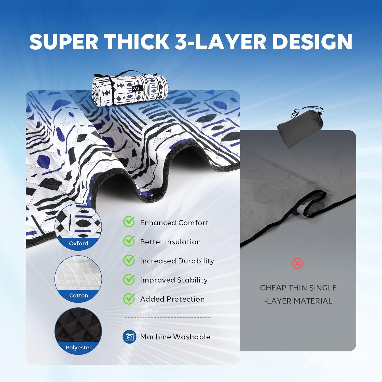 Manta de Picnic ZAZE XL Impermeable y a Prueba de Arena 80x80cm