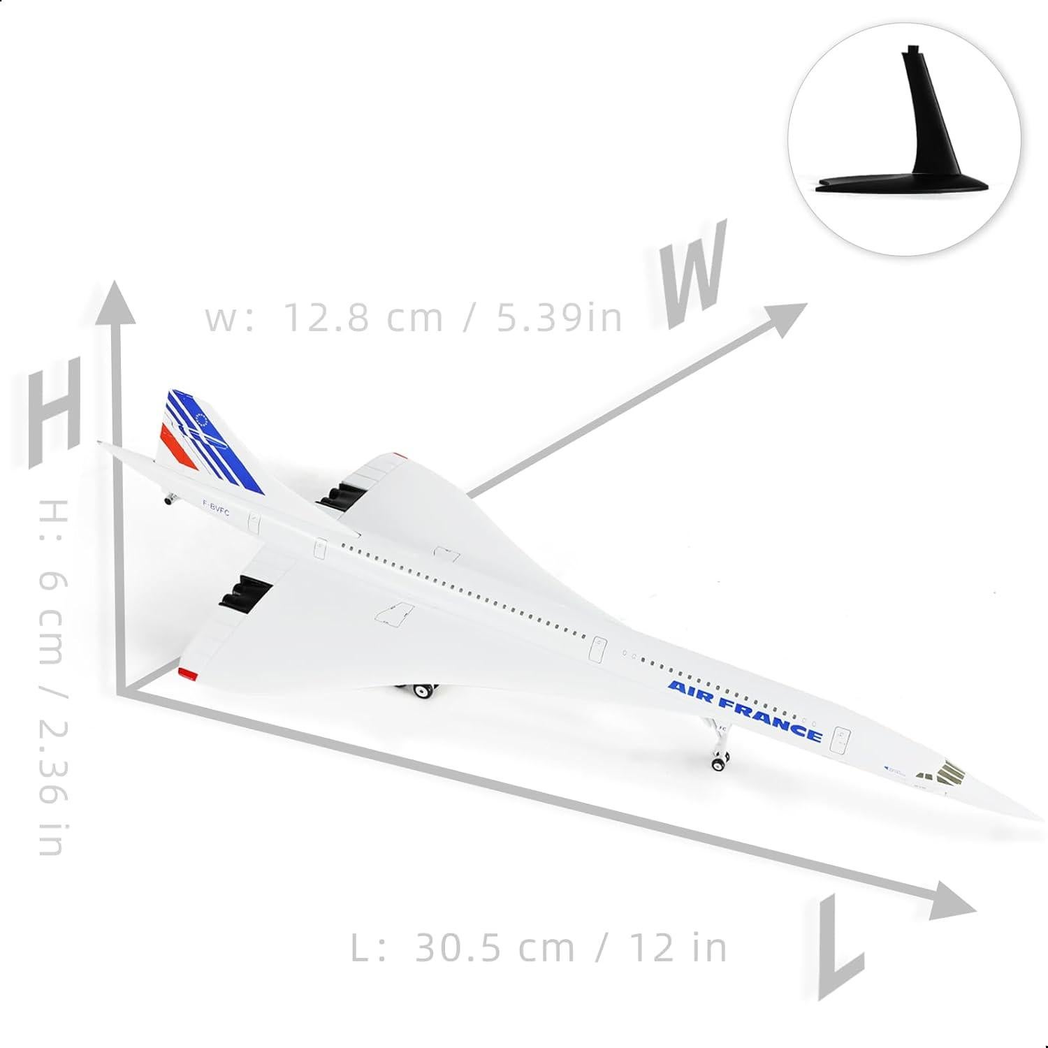 Modelo de avión Concorde QIYUMOKE 1/200 con soporte