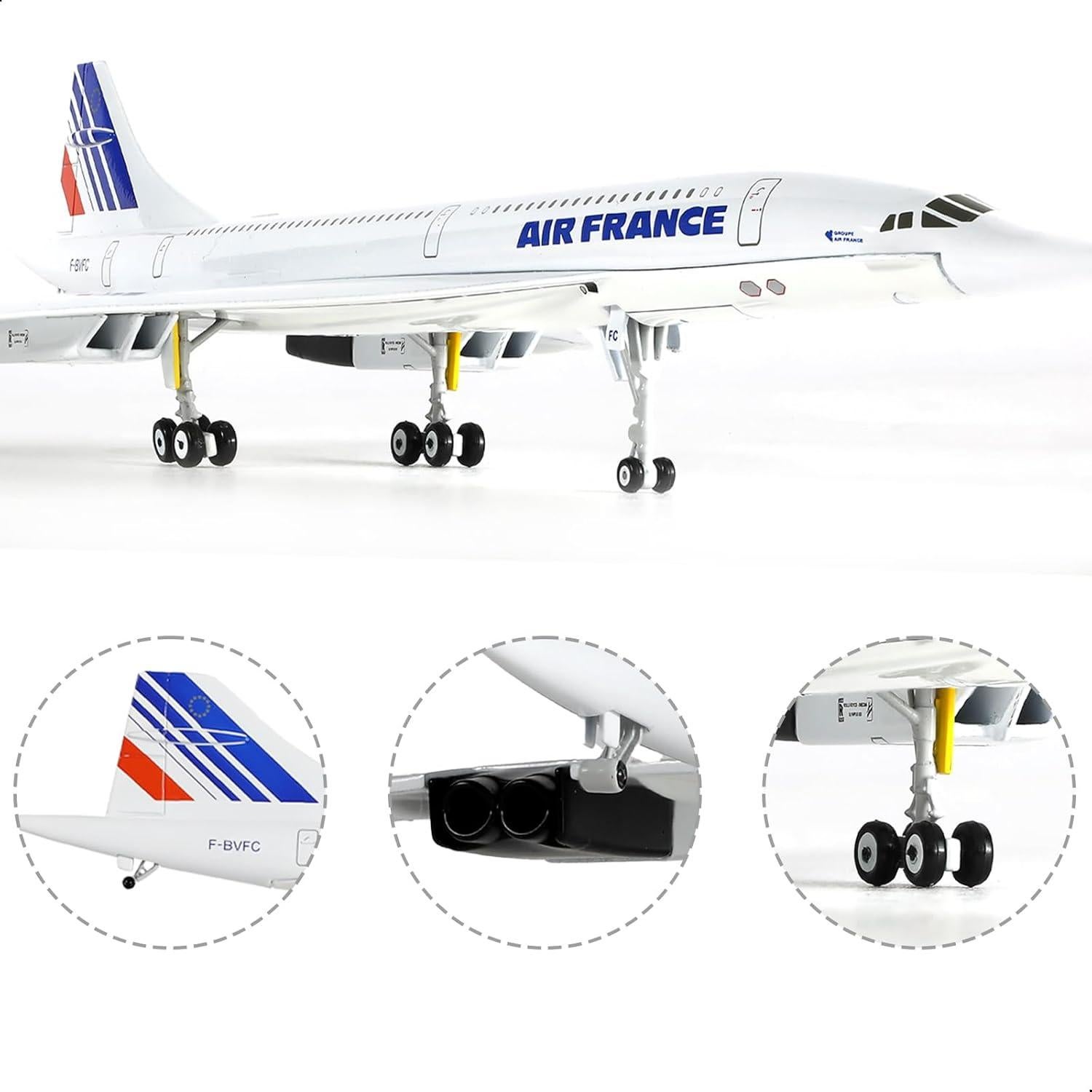 Modelo de avión Concorde QIYUMOKE 1/200 con soporte