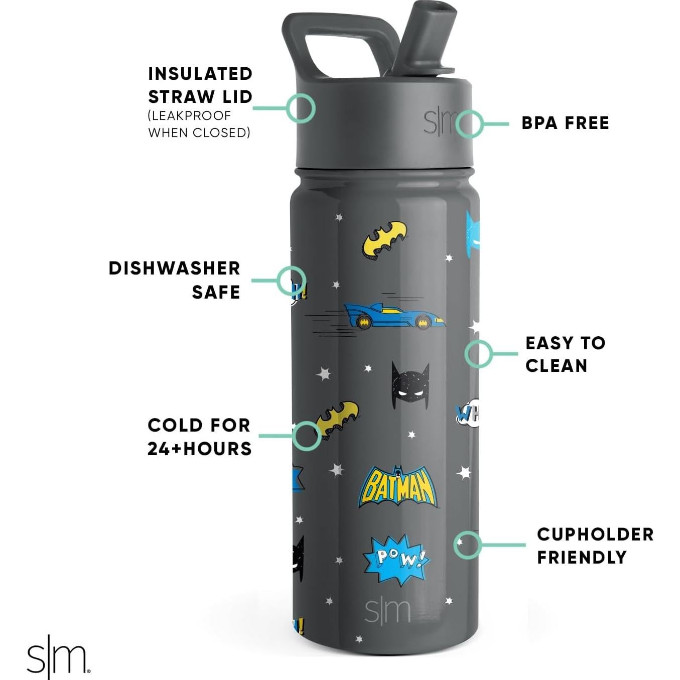 Botella de Agua Aislada Simple Modern 18oz Batman para Niños