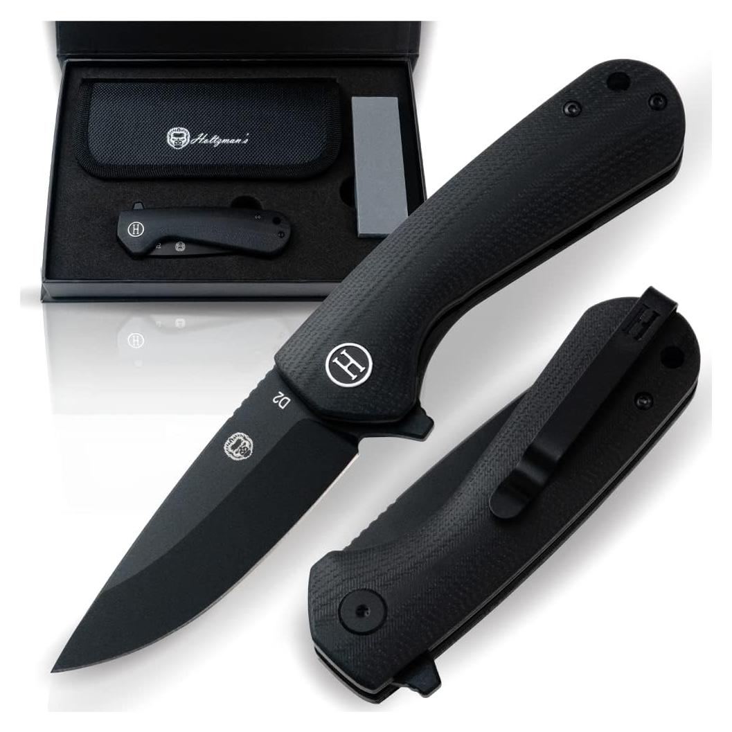 Cuchillo Plegable de Supervivencia Holtzman G10 Acero D2 Negro