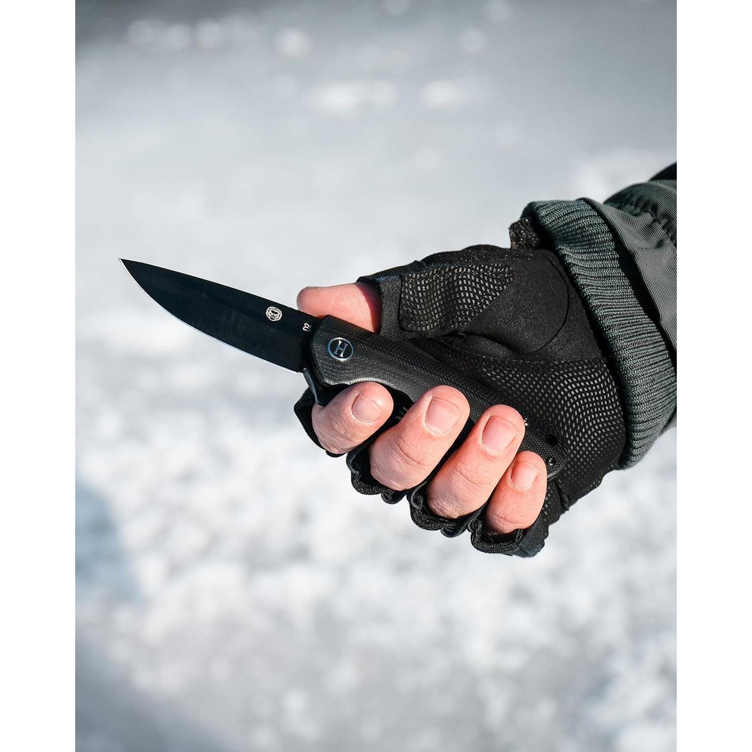 Cuchillo Plegable de Supervivencia Holtzman G10 Acero D2 Negro