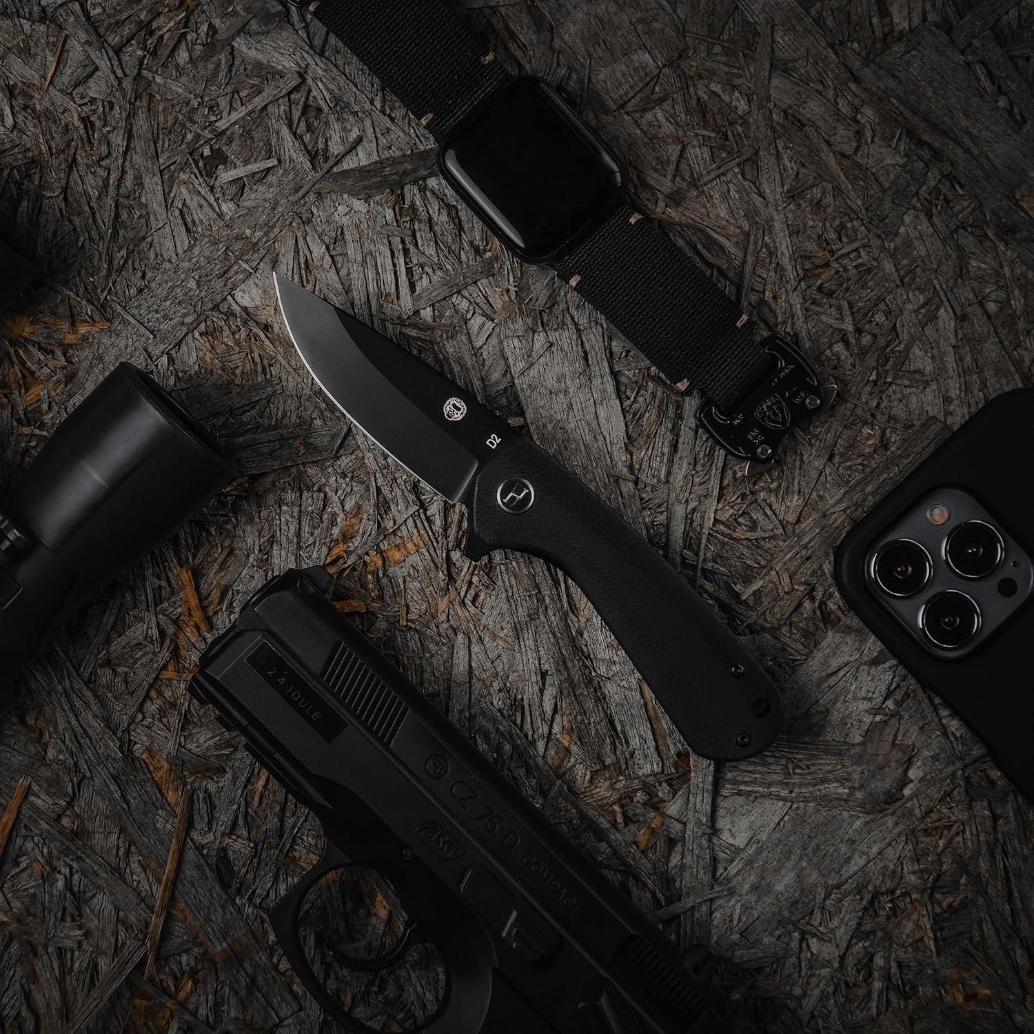 Cuchillo Plegable de Supervivencia Holtzman G10 Acero D2 Negro