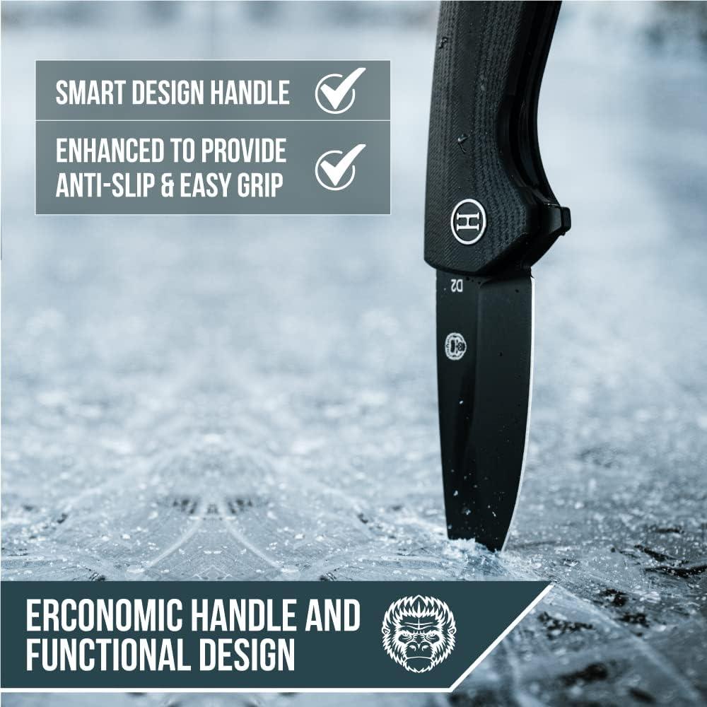 Cuchillo Plegable de Supervivencia Holtzman G10 Acero D2 Negro