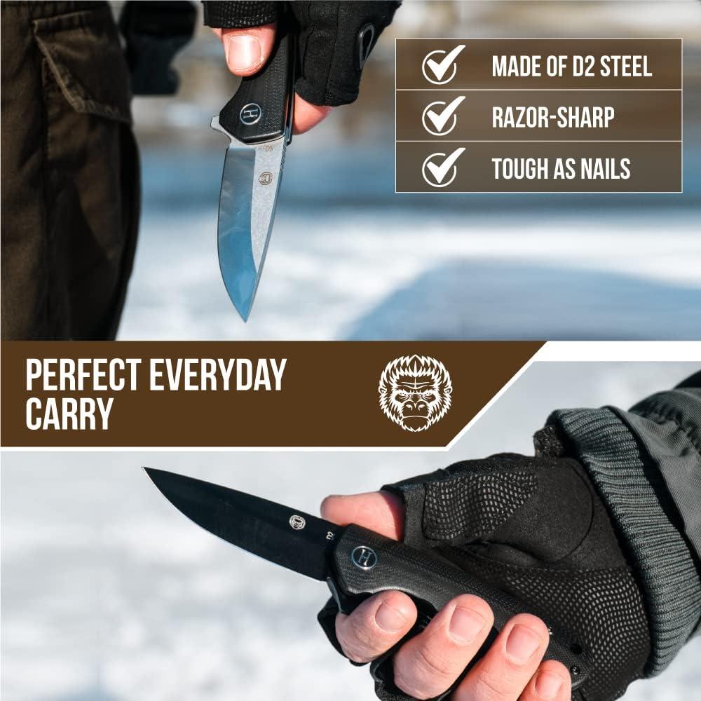 Cuchillo Plegable de Supervivencia Holtzman G10 Acero D2 Negro