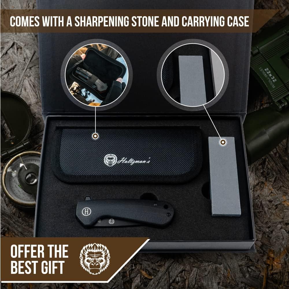 Cuchillo Plegable de Supervivencia Holtzman G10 Acero D2 Negro