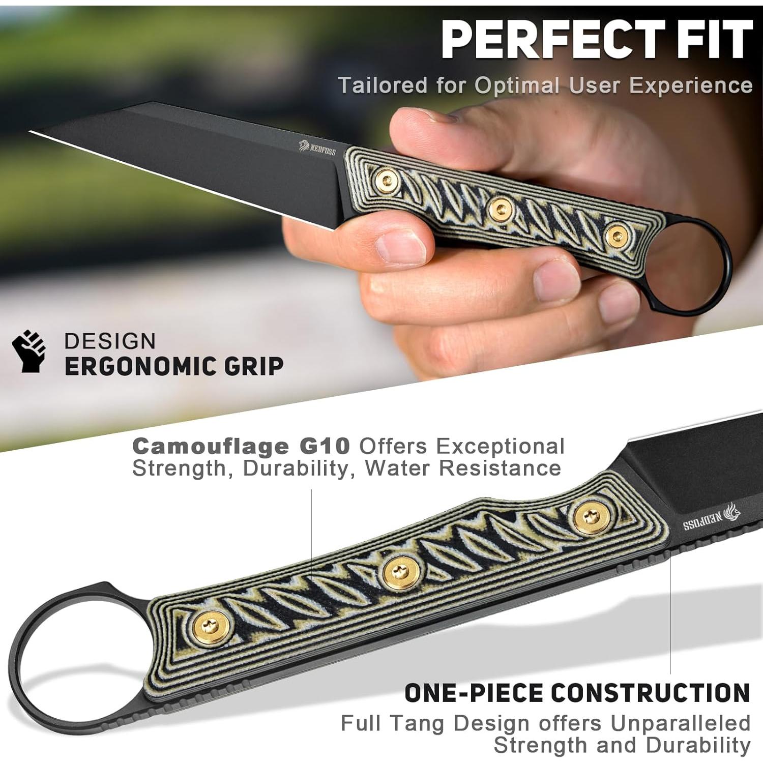 Cuchillo de Hoja Fija EDC NedFoss RAVEN 3.4" Acero 14C28N