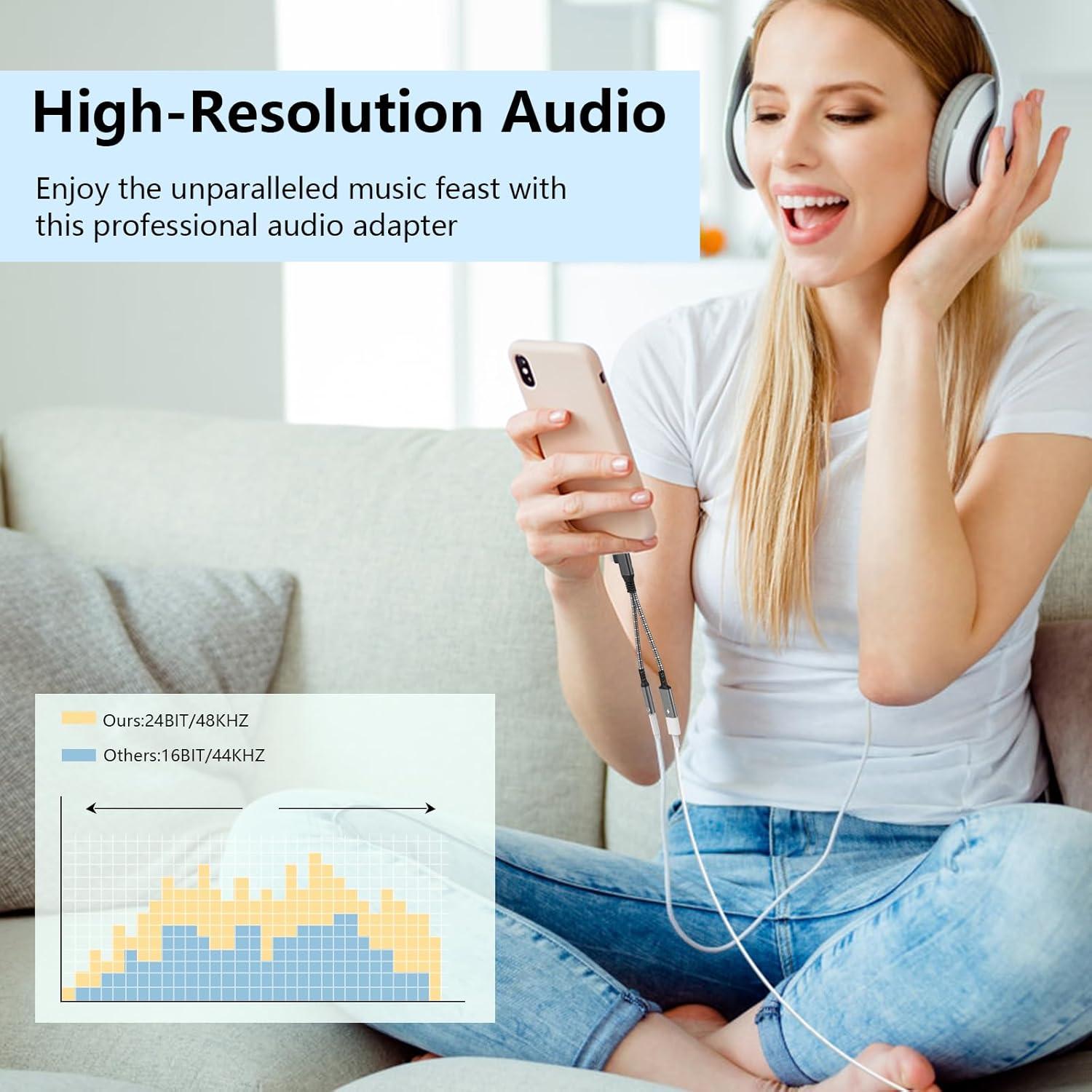 Adaptador Divisor de Auriculares Lightning y USB C HiFi - Negro