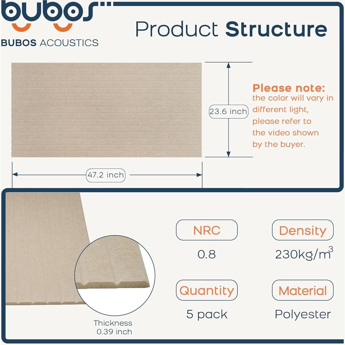 BUBOS Paneles Acústicos Grandes 120x60 cm 5 Piezas Camel 2