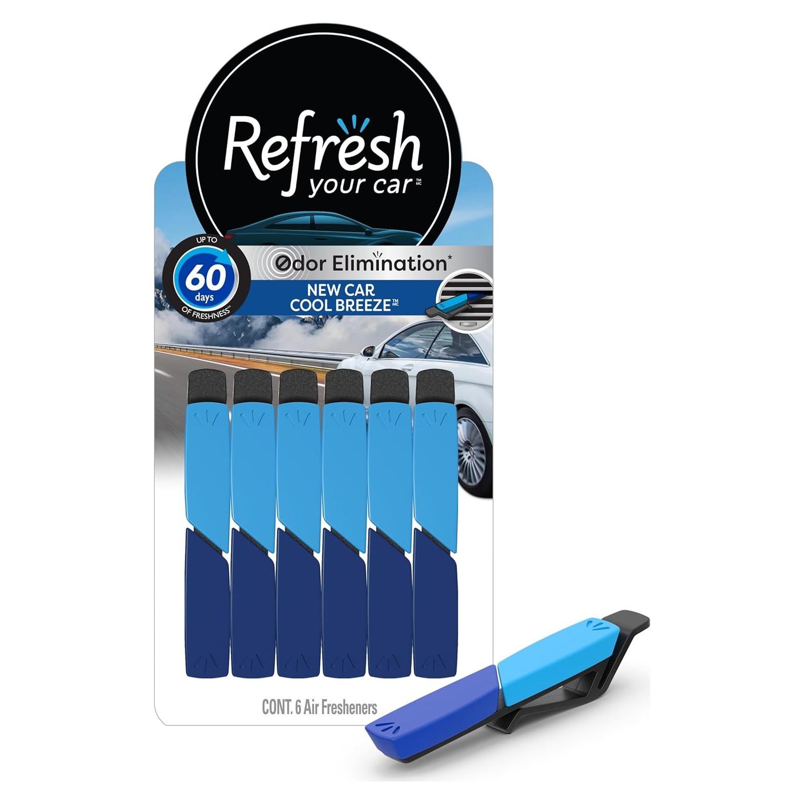 Ambientador de Aire Varilla Refresca Tu Auto - 6 Paquetes Aroma Nuevo Auto y Brisa Fresca