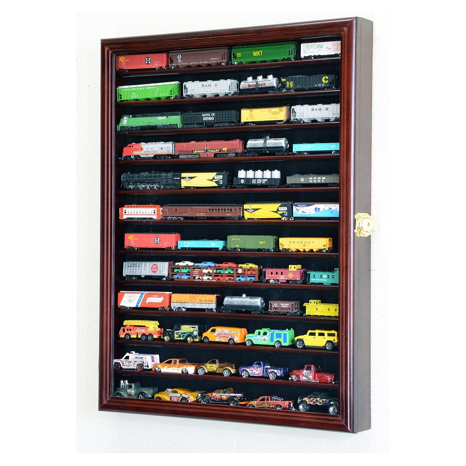 Gabinete Vitrina para Trenes Escala N 12 Estantes Madera Cereza