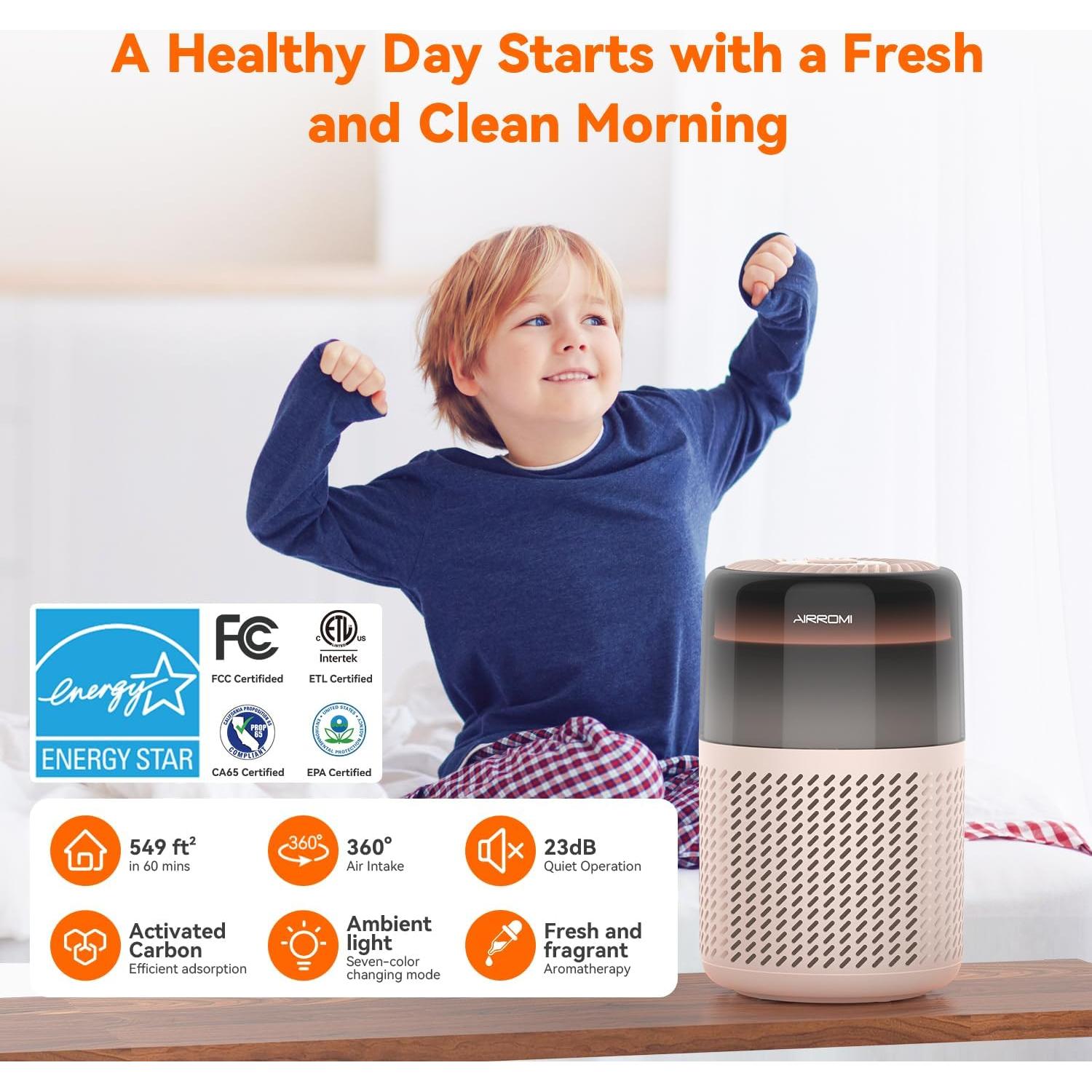 Purificador de Aire AIRROMI A2005 Beige, Filtro HEPA, 51 m²