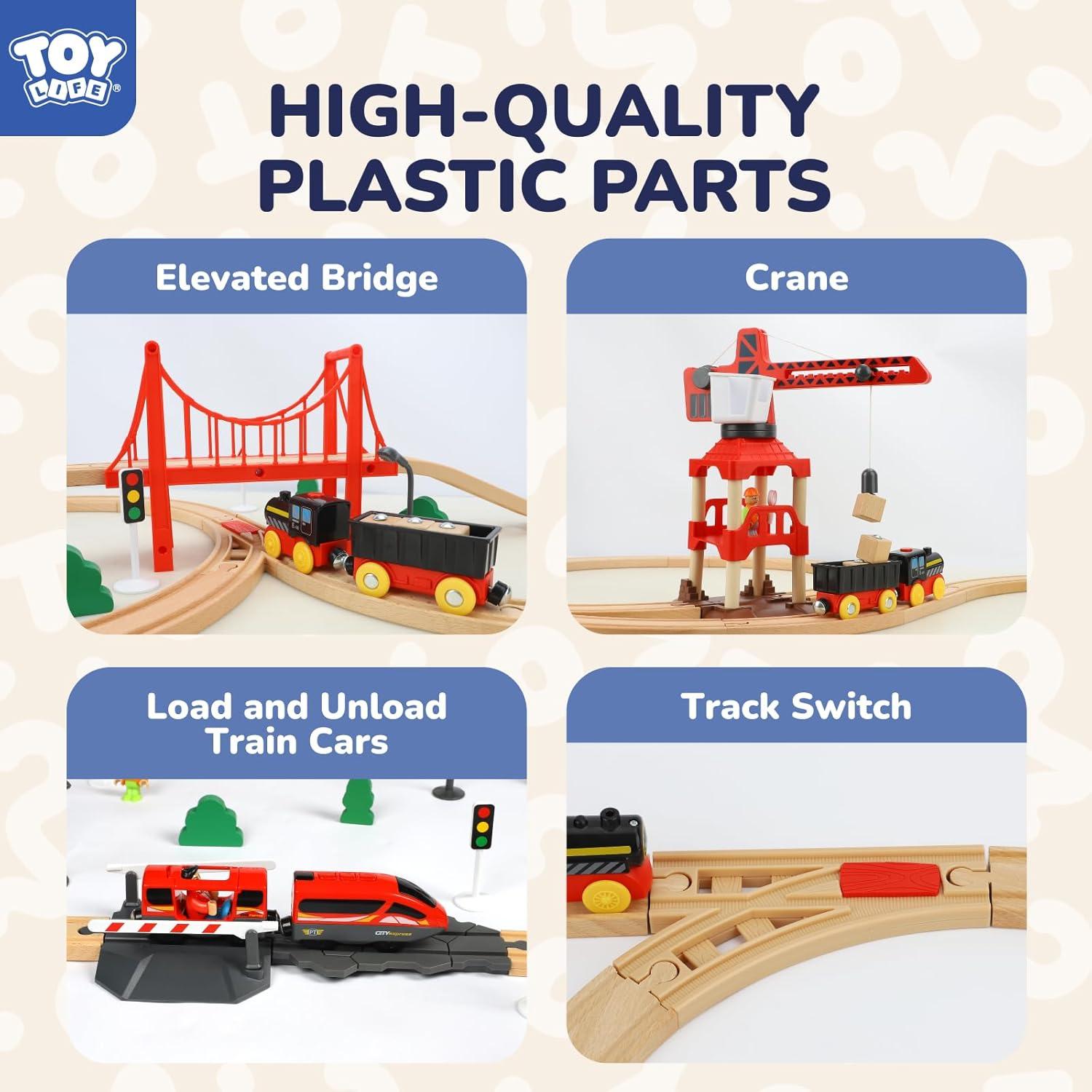 Conjunto de tren de madera TOY Life 80 piezas con grúa