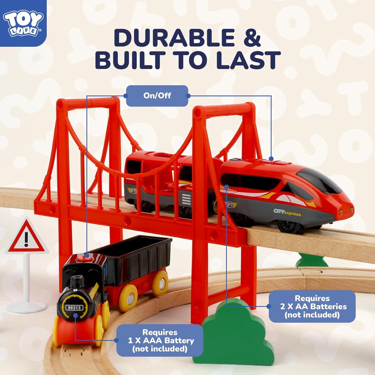 Conjunto de tren de madera TOY Life 80 piezas con grúa