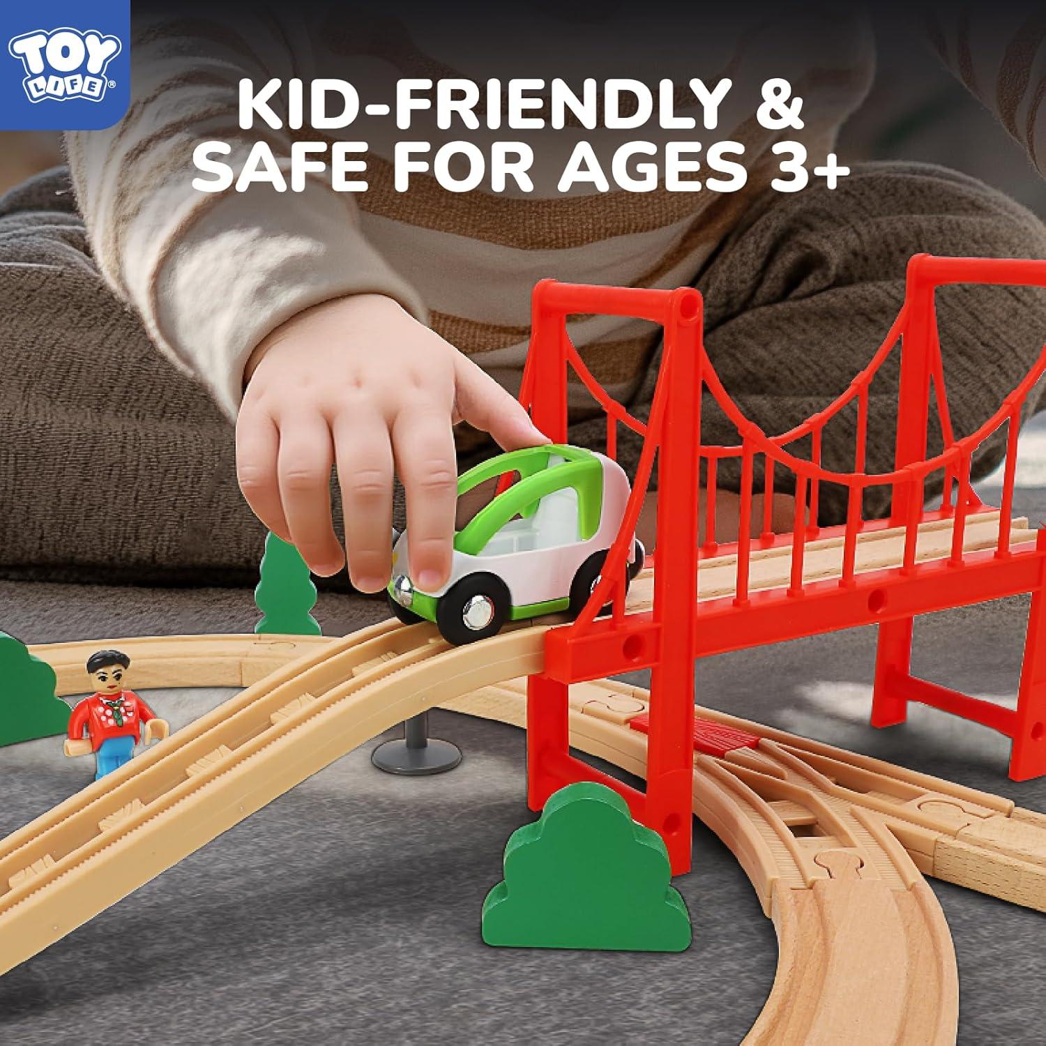Conjunto de tren de madera TOY Life 80 piezas con grúa