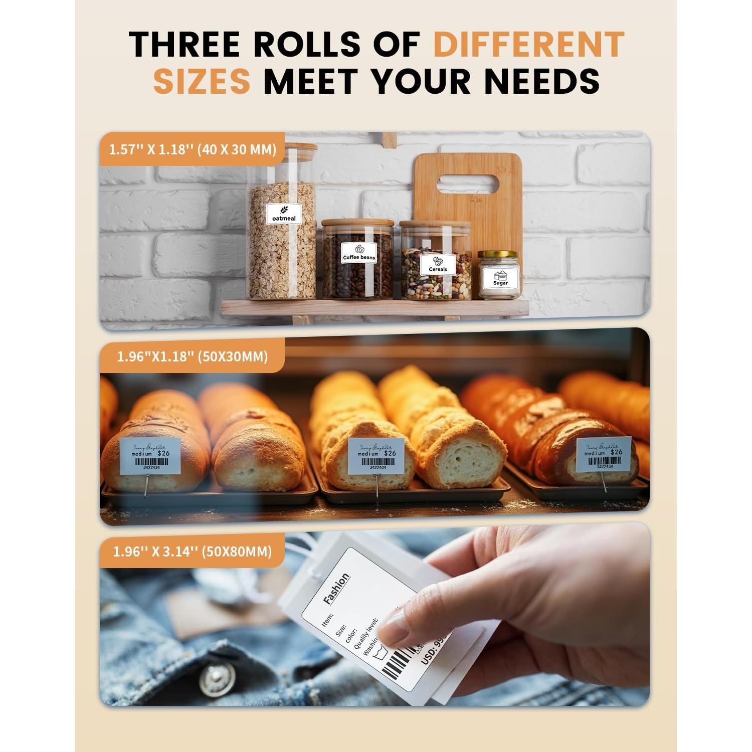 Impresora de Etiquetas Ponek M100 Bluetooth con 3 Rollos 40x30mm