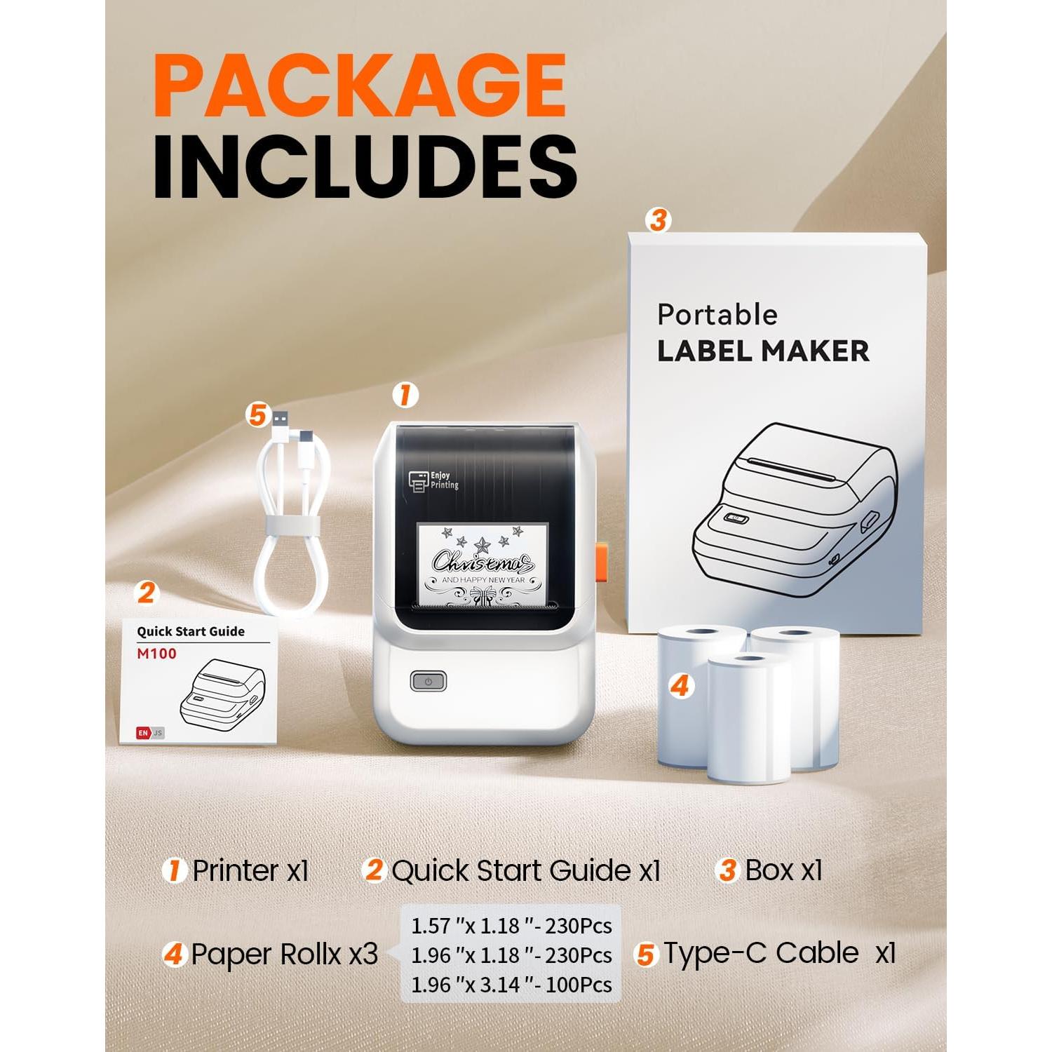 Impresora de Etiquetas Ponek M100 Bluetooth con 3 Rollos 40x30mm