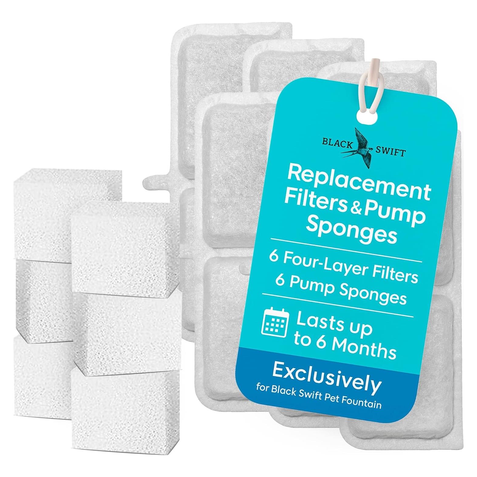Filtros y Esponjas Black Swift - Paquete de 12 para Fuente de Agua